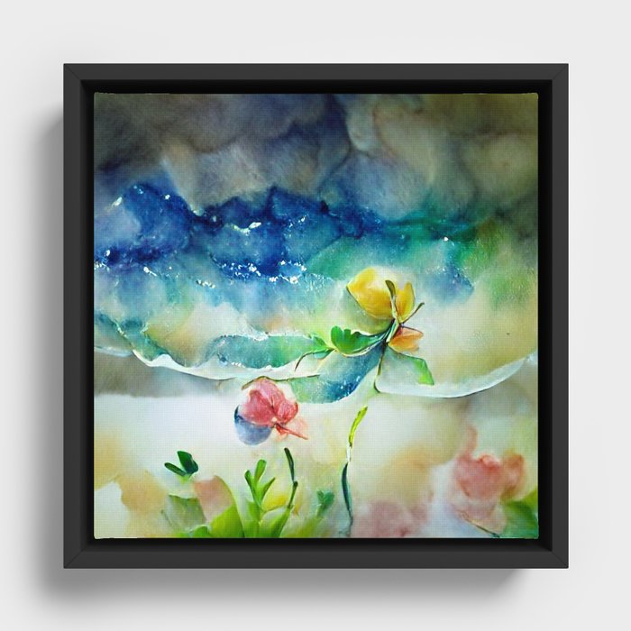 Water and Flowers Watercolor Art Framed Canvas