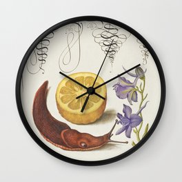 Calligraphic slug and flowers poster Wall Clock