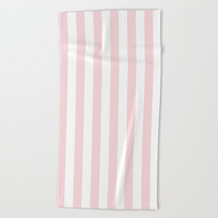 Narrow Vertical Stripes - White and Light Pink Beach Towel