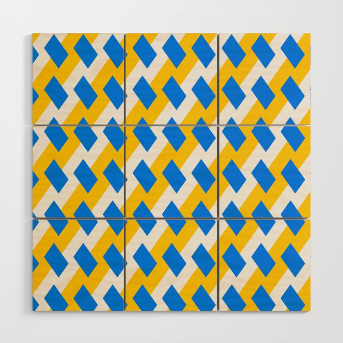 Patterns Abstract Blue Yellow White Wood Wall Art