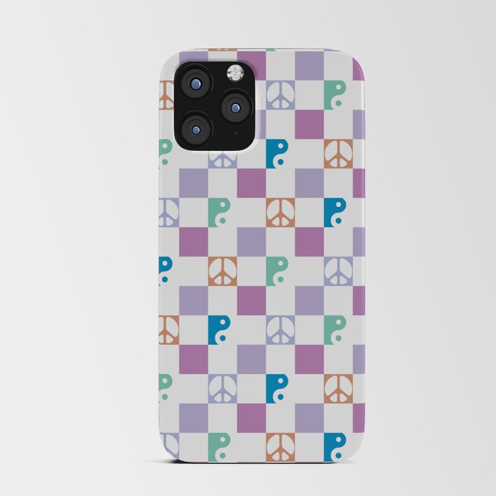 Checkered Peace Symbol & Yin Yang Pattern \\ Funky Multicolor iPhone Card Case