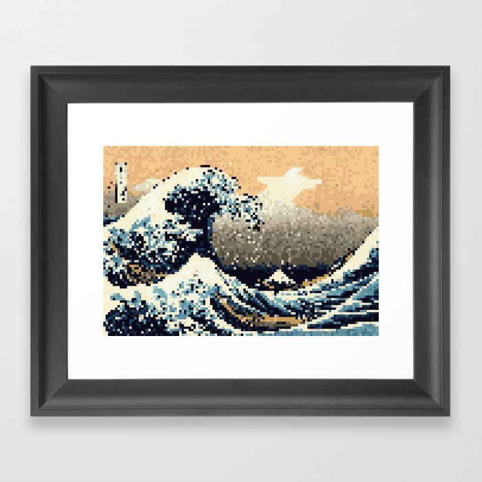 8 bit the great wave off kanagawa framed art print by nweddell