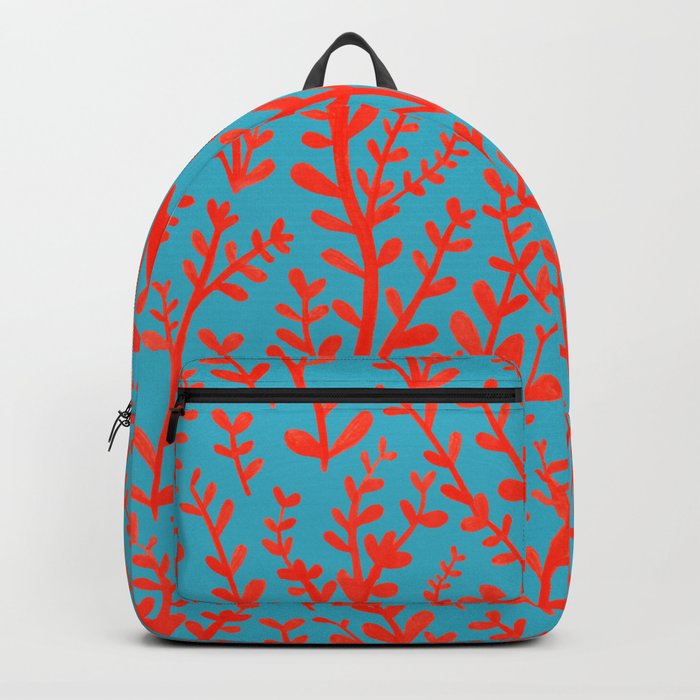 Turquoise and Red Leaves Pattern Backpack