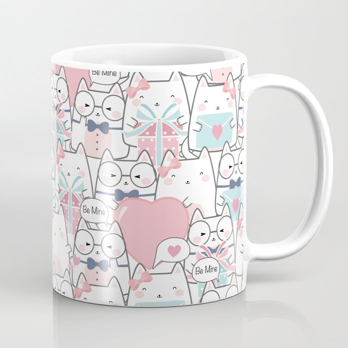 Cute Kawaii Cats with Hearts Coffee Mug