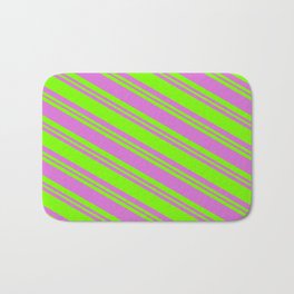 [ Thumbnail: Orchid & Green Colored Striped/Lined Pattern Bath Mat ]