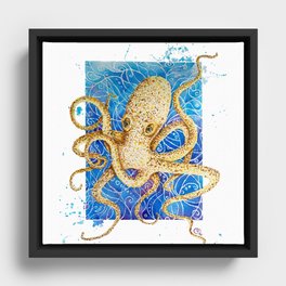 La pieuvre - Contemporary Watercolor Octopus Painting Framed Canvas