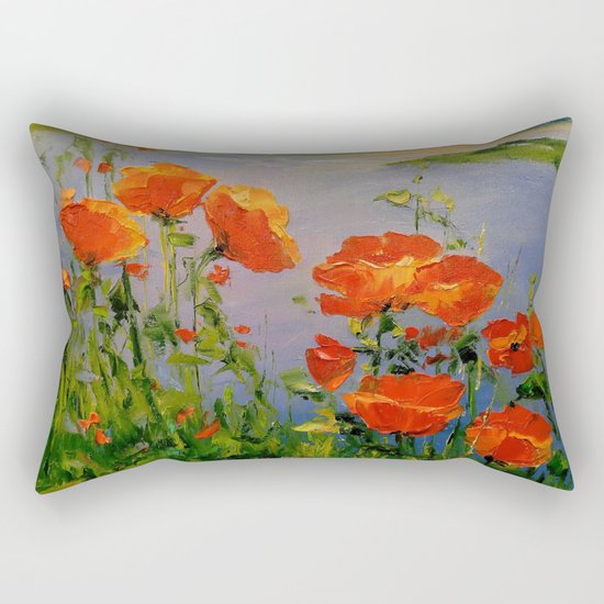 Poppies near the river Rectangular Pillow