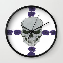 skull with purple rose cross Wall Clock