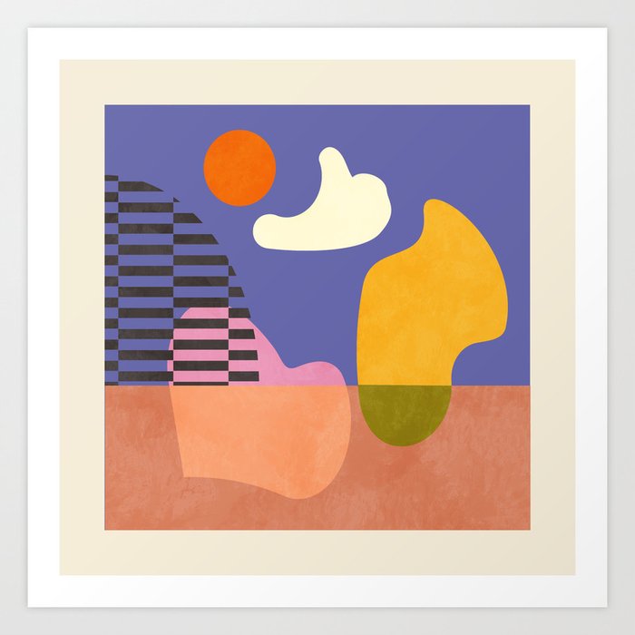 minimal shapes modern with cloud and sun Art Print