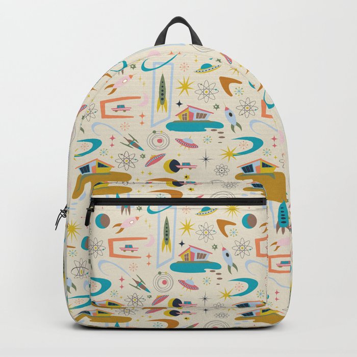 Mid Century Architecture in Space - Retro design in pastels on Cream by Cecca Designs Backpack