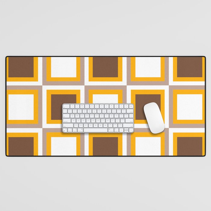 Brown, orange and white checkered pattern Desk Mat