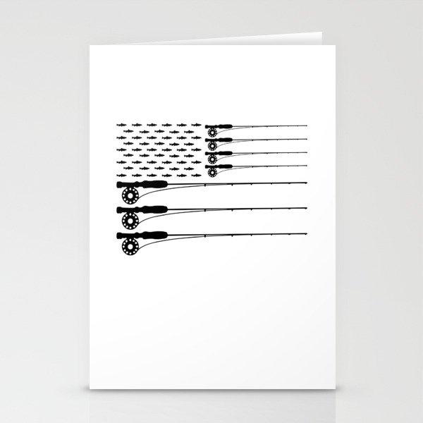 American Flag Fly Fishing Rod Trout Men Stationery Cards