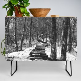 Forest Stairs Black and White Photography Credenza