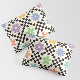 Retro Colorful Flower Double Checker Pillow Sham