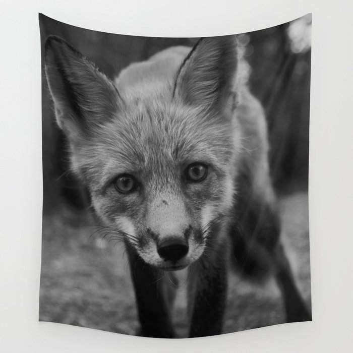The Fox (Black and White) Wall Tapestry