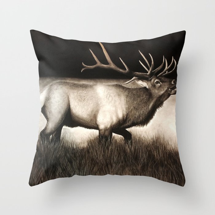 Bull Elk Throw Pillow