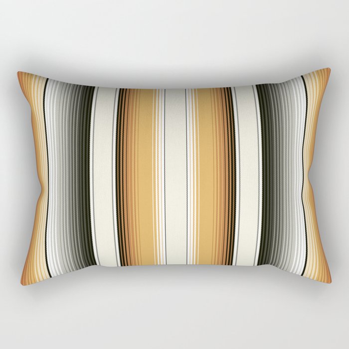 Navajo White, Gray, Black and Amber Brown Southwest Serape Blanket Stripes Rectangular Pillow