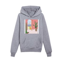 Cat by the beach Kids Pullover Hoodies