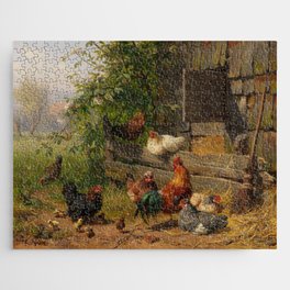 Chickens & Roosters on Farmland Art Jigsaw Puzzle