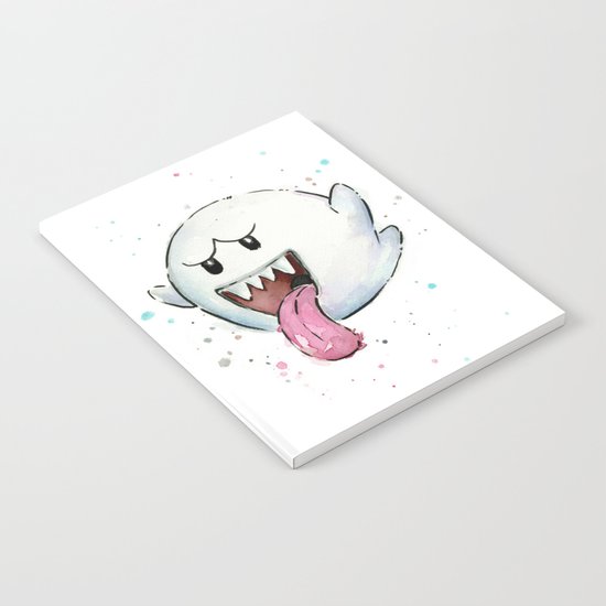 Boo Ghost Mario Watercolor Videogame Geek Painting Notebook