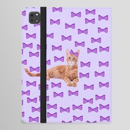 Ginger Cat with Purple Bow Pattern iPad Folio Case