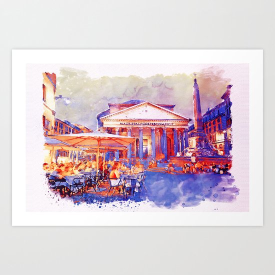 The Pantheon Rome Watercolor Streetscape Art Print