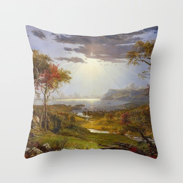 Autumn & Rays of Sun in the Hudson River Valley by Jasper Francis Cropsey Throw Pillow