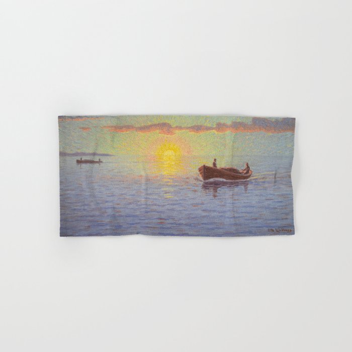 Sunset in the Archipelago pacific ocean maritime zen sailboat landscape by Otto Lindberg oil on canvas Hand & Bath Towel