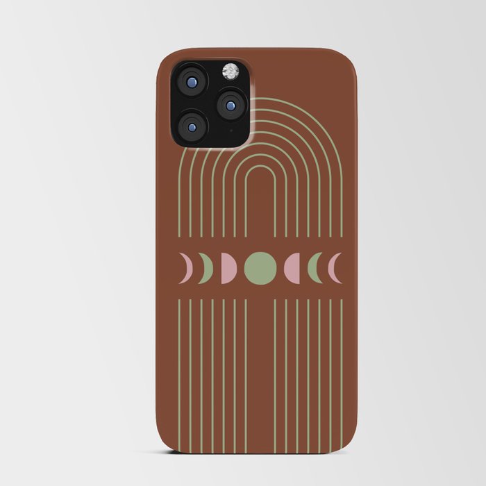 Geometric Lines and Shapes 4 in Terracotta Sage Pink (Rainbow and Moon Phases Abstract) iPhone Card Case