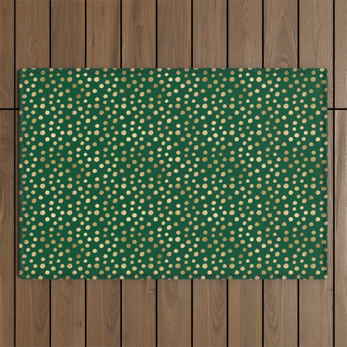 Emerald Green Gold Spots Pattern Outdoor Rug