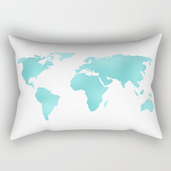 World Map Turquoise Shimmery Map Rectangular Pillow