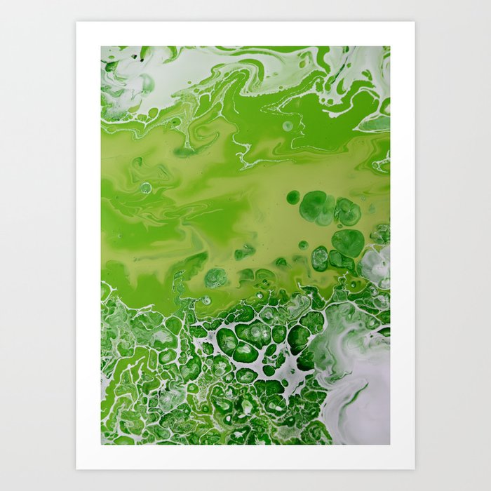 Caribbean Green - Lime Green Bright Fluid Art Art Print by