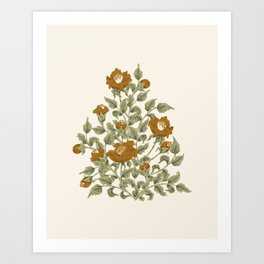 Tangled garden - off-white, mustard and pastel-green Art Print