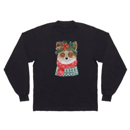 Christmas Fox with Winter floral crown Long Sleeve T-shirt