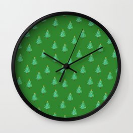 Christmas trees in a green forest Wall Clock | Digital, Pattern, Christmas, Pine Tree, Forest Green, Forest, Pop Art, Cute, Gift, Graphicdesign 