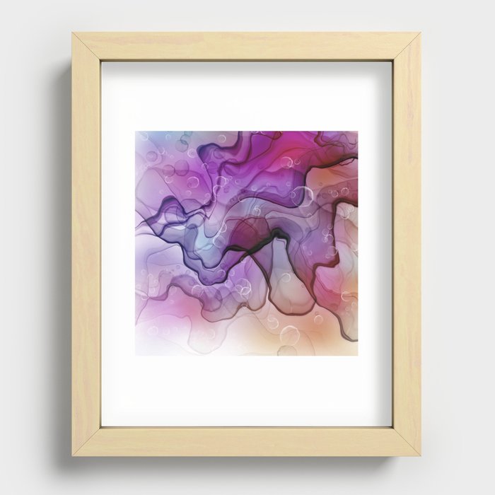 Dissolving - Alcohol Ink Painting - Blue, Plum, Purple, Red Recessed Framed Print