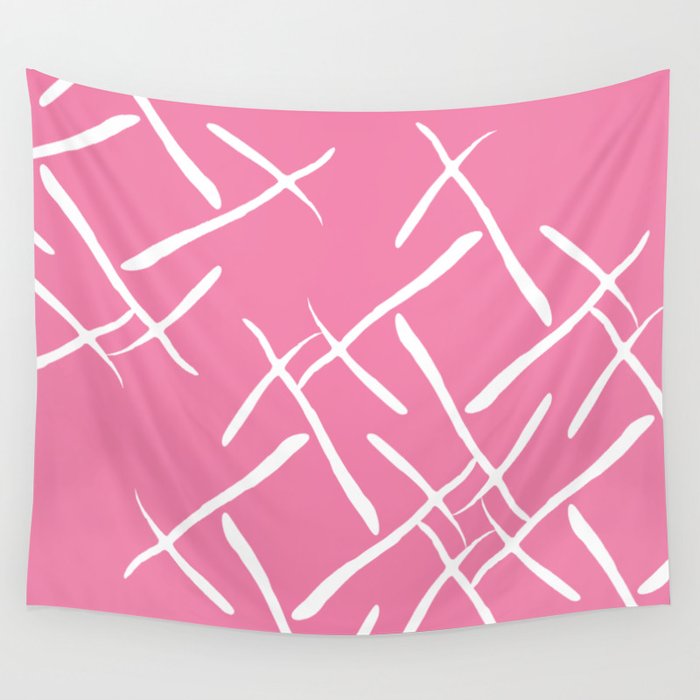White cross marks on pink background Wall Tapestry