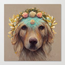 Golden Retriever with Flower Crown Portrait Canvas Print