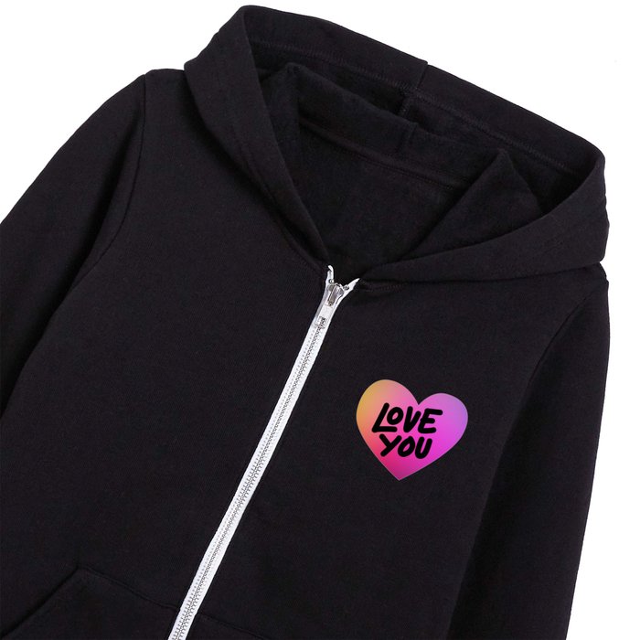 love you- typography inside heart- warm colors gradient and black Kids Zip Hoodie