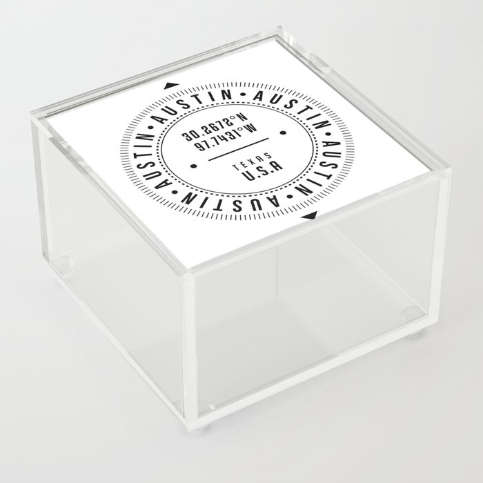 Austin, Texas, USA - 1 - City Coordinates Typography Print - Classic, Minimal Acrylic Box