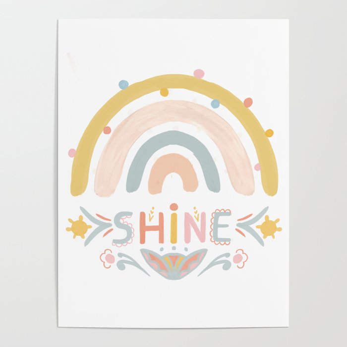 Cute rainbow l shine lettering | bright kids artwork with folk elements Poster