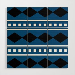 Navy Blue, Black, and White Diamond Stripe Pattern Wood Wall Art