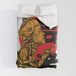 Golden Geisha Mecha, Japanese Geisha Mecha Sunset, Vintage Geisha Mecha Robot, Best Gift Idea For Geisha Mecha Cyberpunk Lovers And Cool Japanese Art Duvet Cover