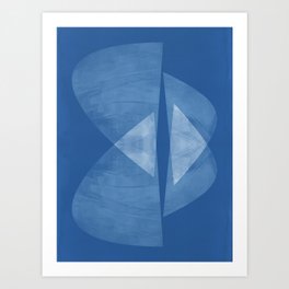 Mid Century Modern Blue and White Geometric Abstract Art Print