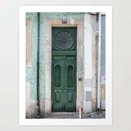 Narrow Old Wooden Green Door Alfama Lisbon Art Print