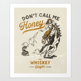 "Don't Call Me Honey" Retro Pinup Cowgirl On Horseback Shooting A Snake V.2 Art Print