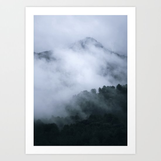 "Mistery mountains". Retro. Foggy. Art Print