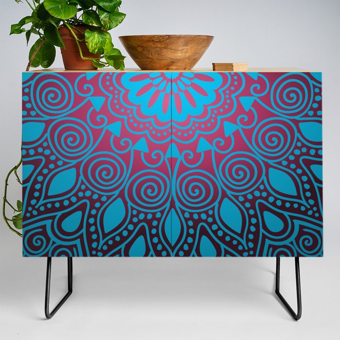 Midnight Blue and Red Mandala Credenza
