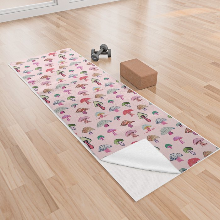 Pink Mushrooms Yoga Towel