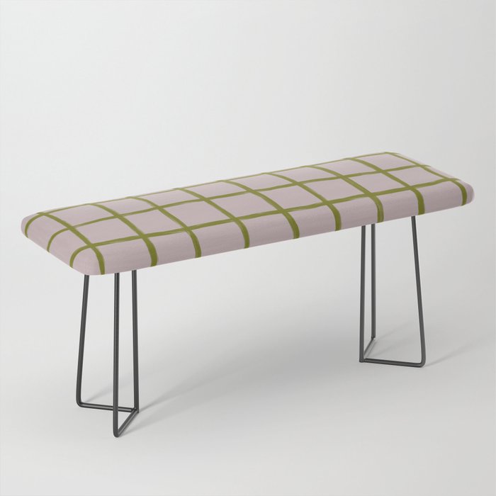 Chequered Grid - neutral tan and olive green Bench
